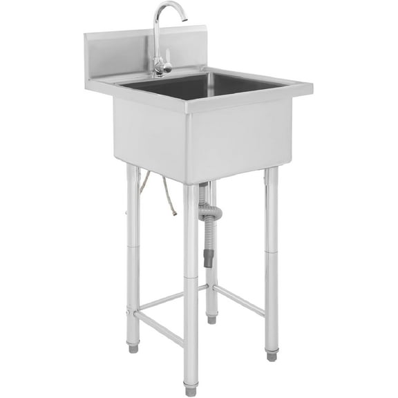 Free Standing Deep Sinks for Laundry Room Stainless Steel Single Bowl Kitchen Sink with Hot and Cold Faucet Commercial Utility Sink with Backsplash for Garage Bathroom