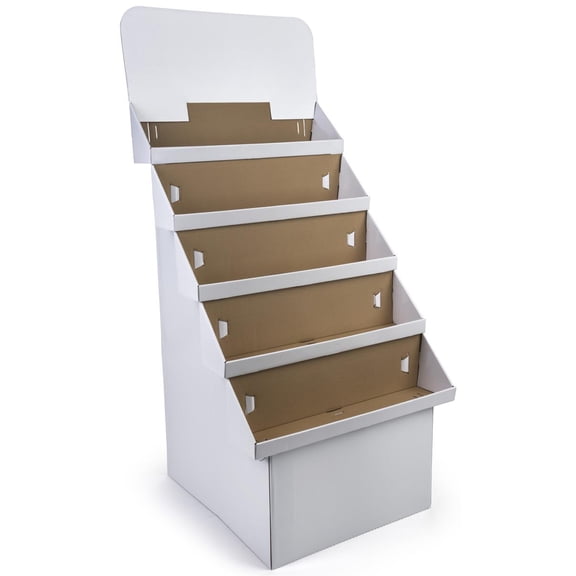 Free-Standing Display Rack, White Corrugated Cardboard Construction with 5 Bins - Sold in Sets of 2 (STCSD5TWT)