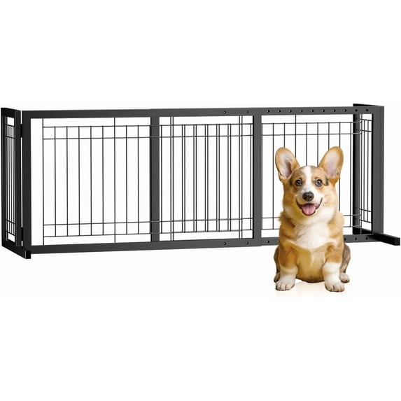 Free Standing Dog Gate, 21" Height Pet Gate Extra Wide Dog Gates for Stairs Doorways Front Porch Fireplace, 37" - 68" Wide Metal Adjustable Pet Fence Indoor, Black