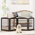 thumbnail image 1 of Dog Gate for The House Doorway Stairs Foldable Freestanding Indoor Pet Gate for Dogs Wooden Puppy Safety Fence 80" Wide 24" Height 4 Panels, Espresso, 1 of 17