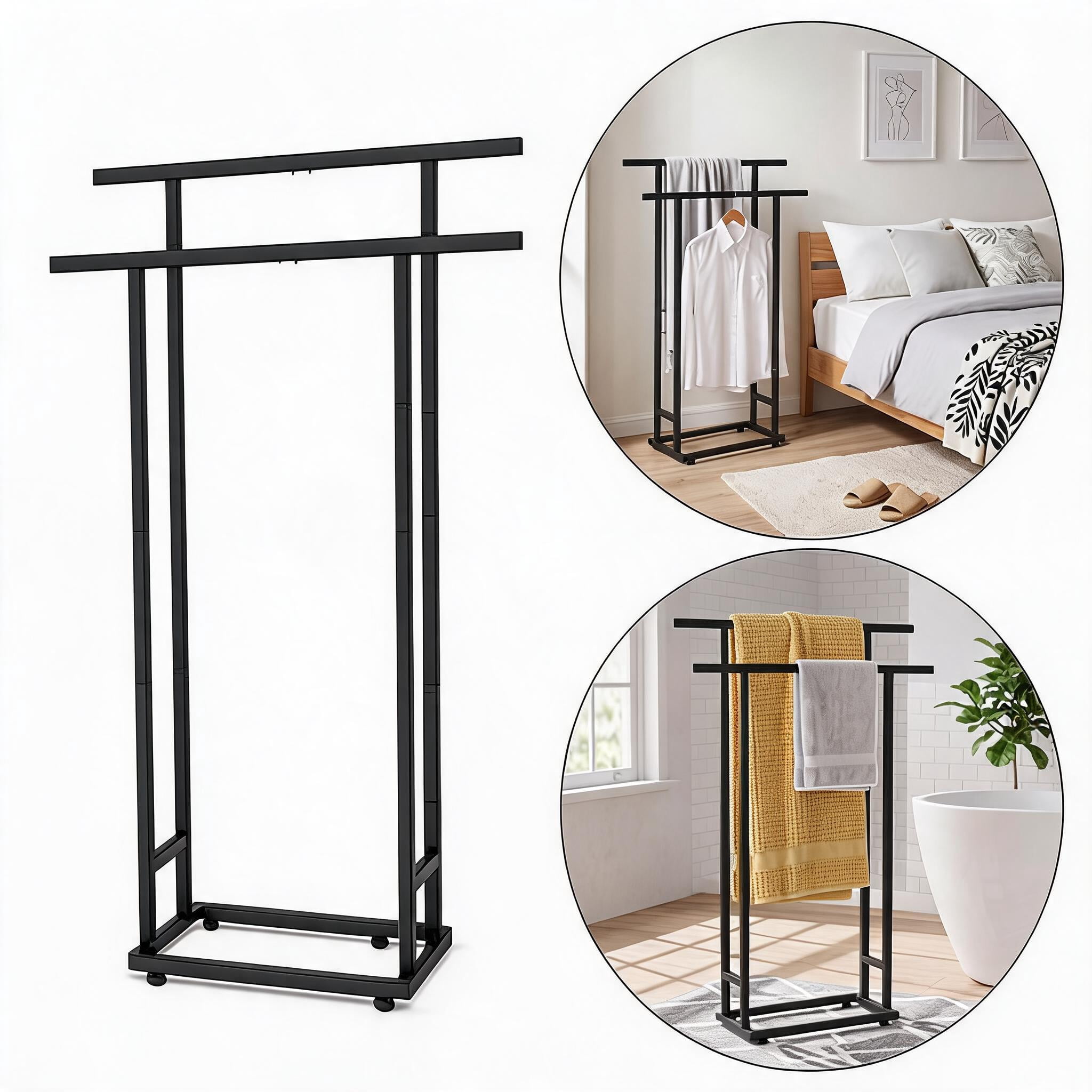 Free Standing Double Tier Metal Towel Rack No Drilling Floor Towel ...