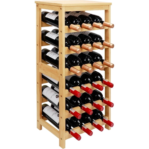 Free Standing Floor Wine Rack 6 Tier 24 Bottle Display with Table Top Natural Bamboo Bestseling