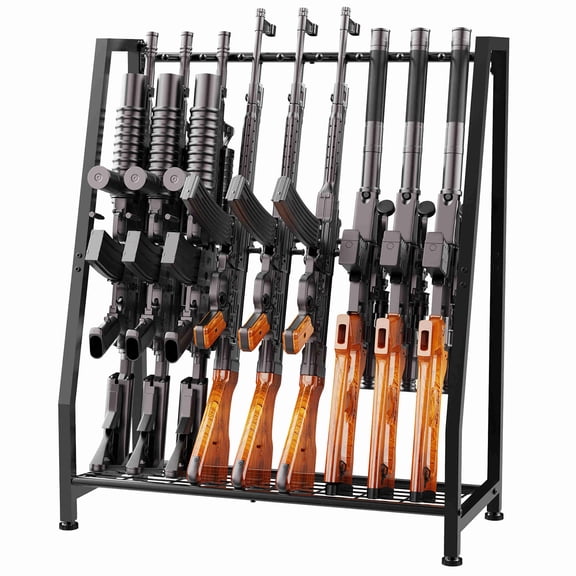 Free Standing Gun Rack Rifle Stand for Floor Display - Heavy Duty Metal Gun Holder Organizer, Holds 9 Long Guns, Adjustable Vertical Storage Shelf for Home, Garage or Retail Shop