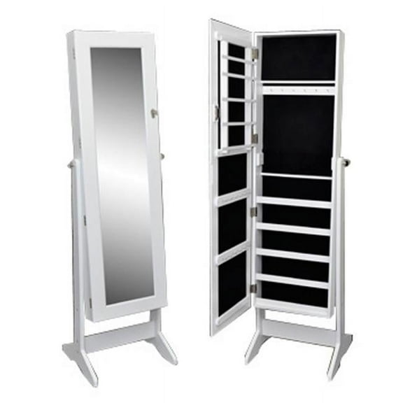 Free Standing Jewelry Cabinet with Mirror, White