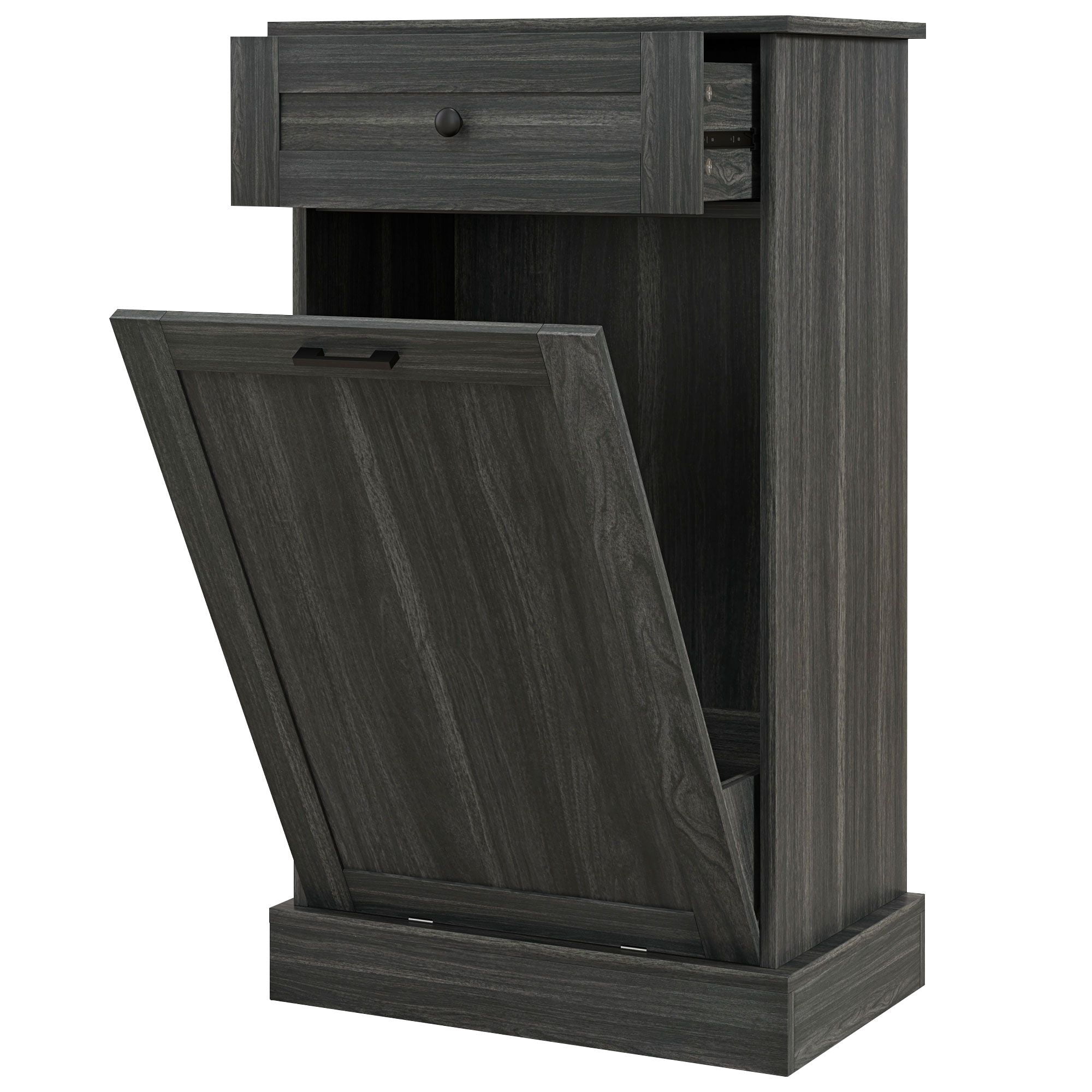 Free Standing Kitchen Cabinet with Tilt-Out Trash Bin and Drawer, Charcoal Gray Storage Organizer