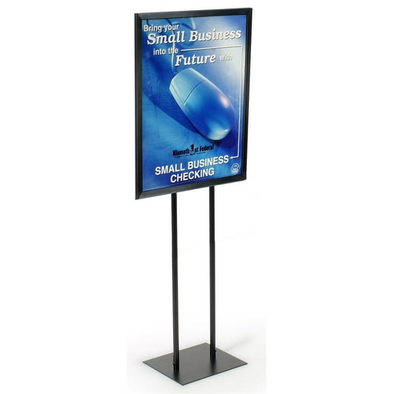 Free-Standing Metal Poster Frame With Heavy Rectangular Base, 23 x 60-1/2 x 12-Inch, Black Finish, Double-Sided, Top Loading (MFPHPOLE28)