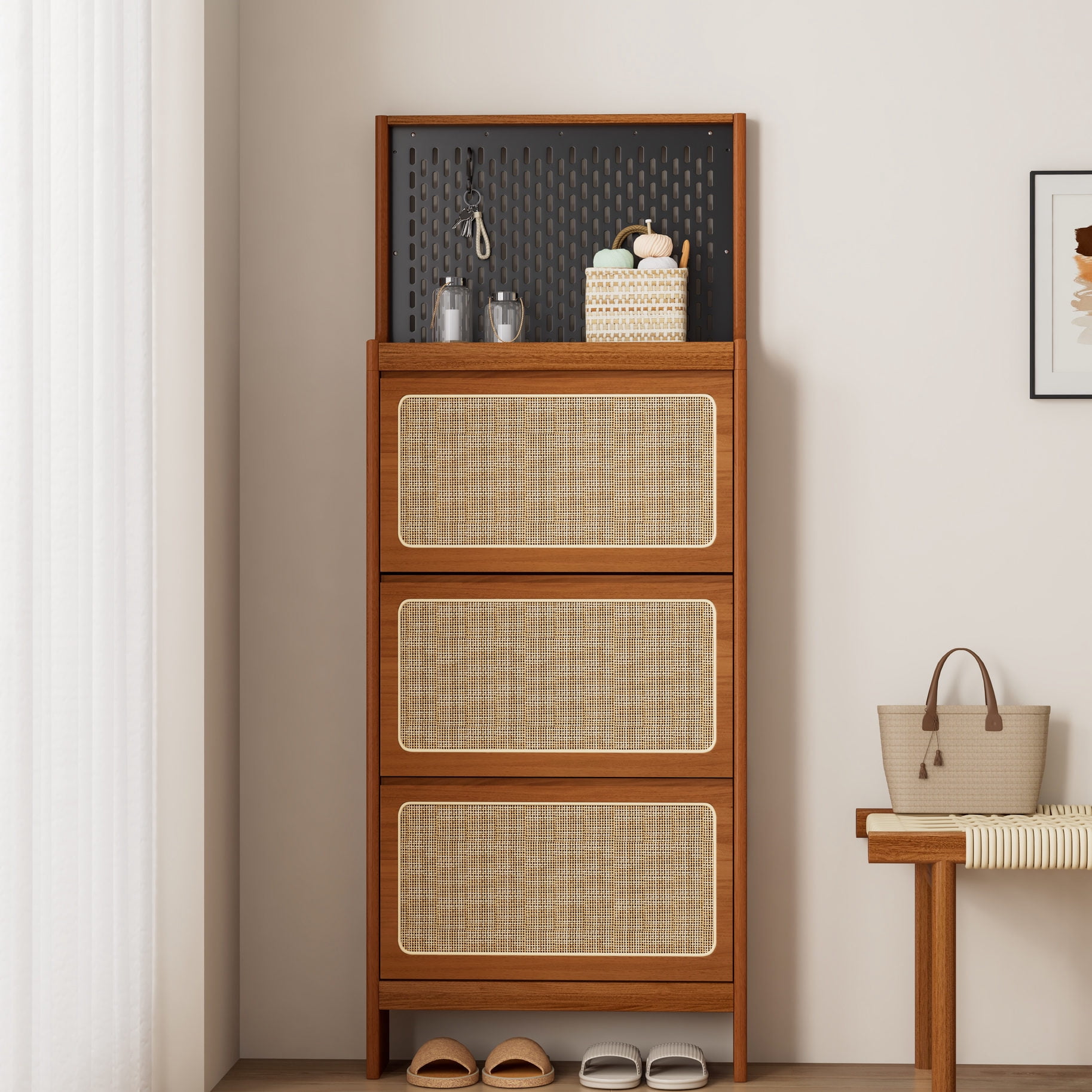 Shoe Rack Rattan Large Free - Standing Rattan Shoe Rack | 9 - 12 Pairs Capacity, for Foyers ...
