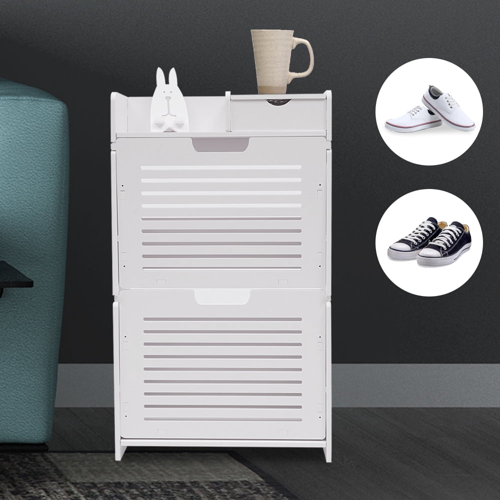 Shoe Key Rack Free Standing Shoe Rack with Flip Door Design, Ventilated Louvered ...