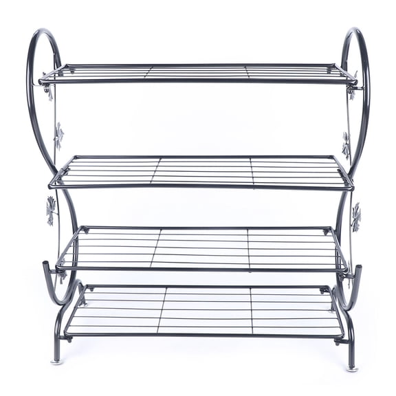 Free Standing Shoe Racks, 4 Tier Black Metal Shoe Shelf with Adjustable Leveling Feet, Sturdy Shoe Organizer for Entryway, Closet