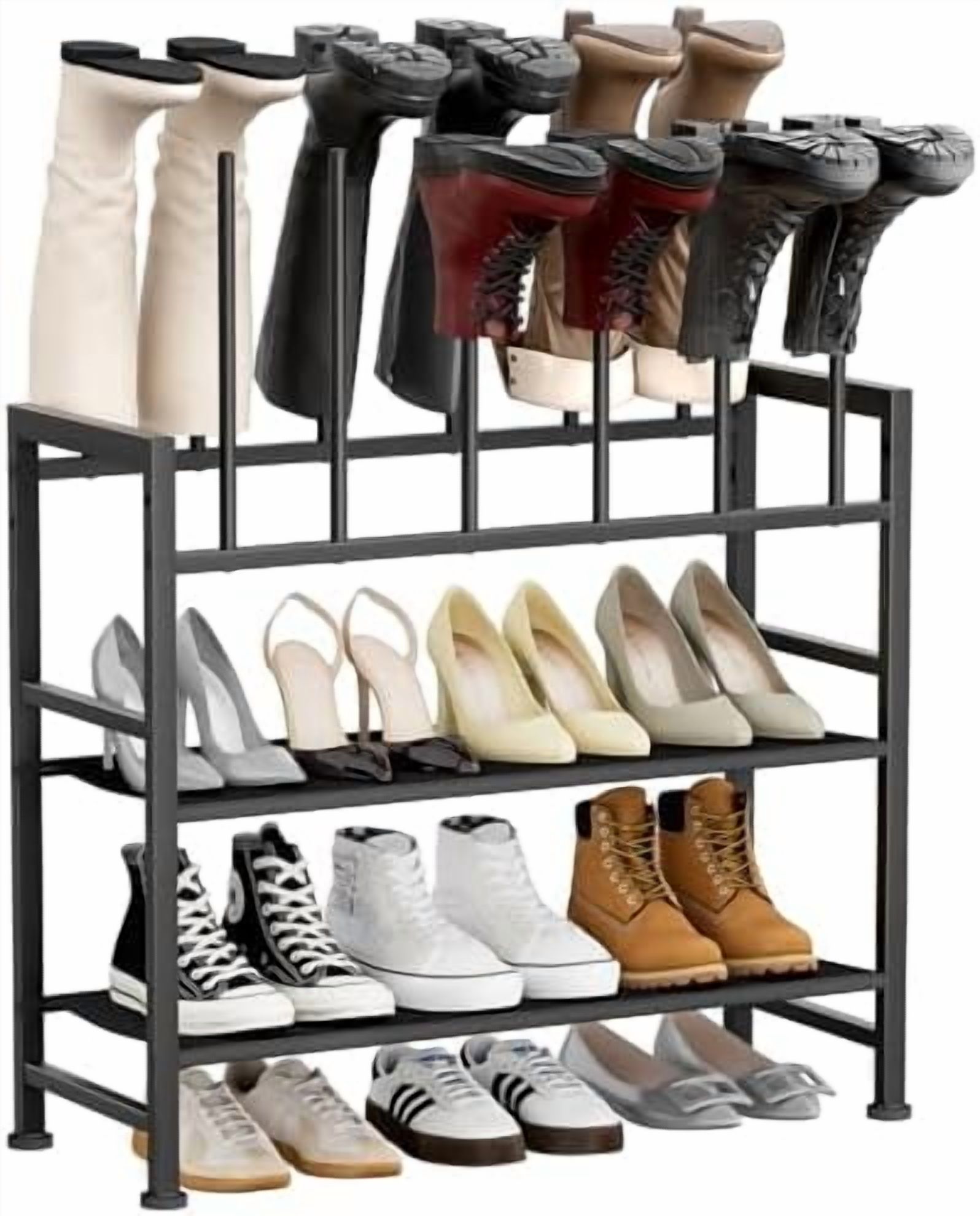 Boot Camp Racks Free Standing Shoe Racks - 4-Tier Boot Rack, Black Metal Boot Storage ...