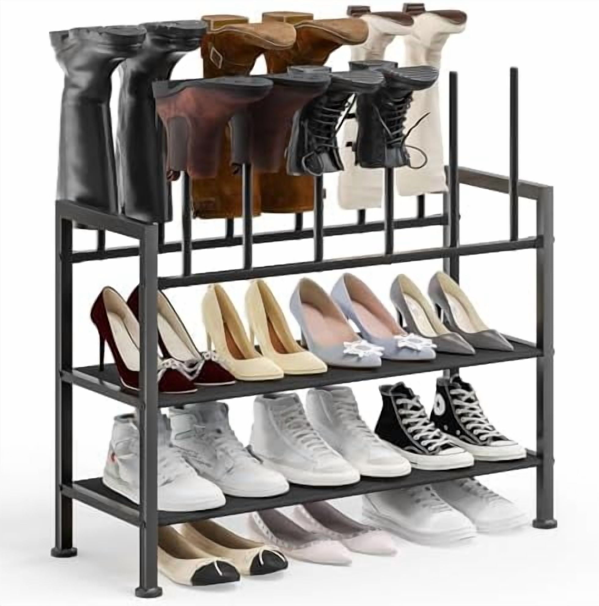 Free Standing Shoe Racks - 4-Tier Boot Rack, Black Metal Boot Storage ...
