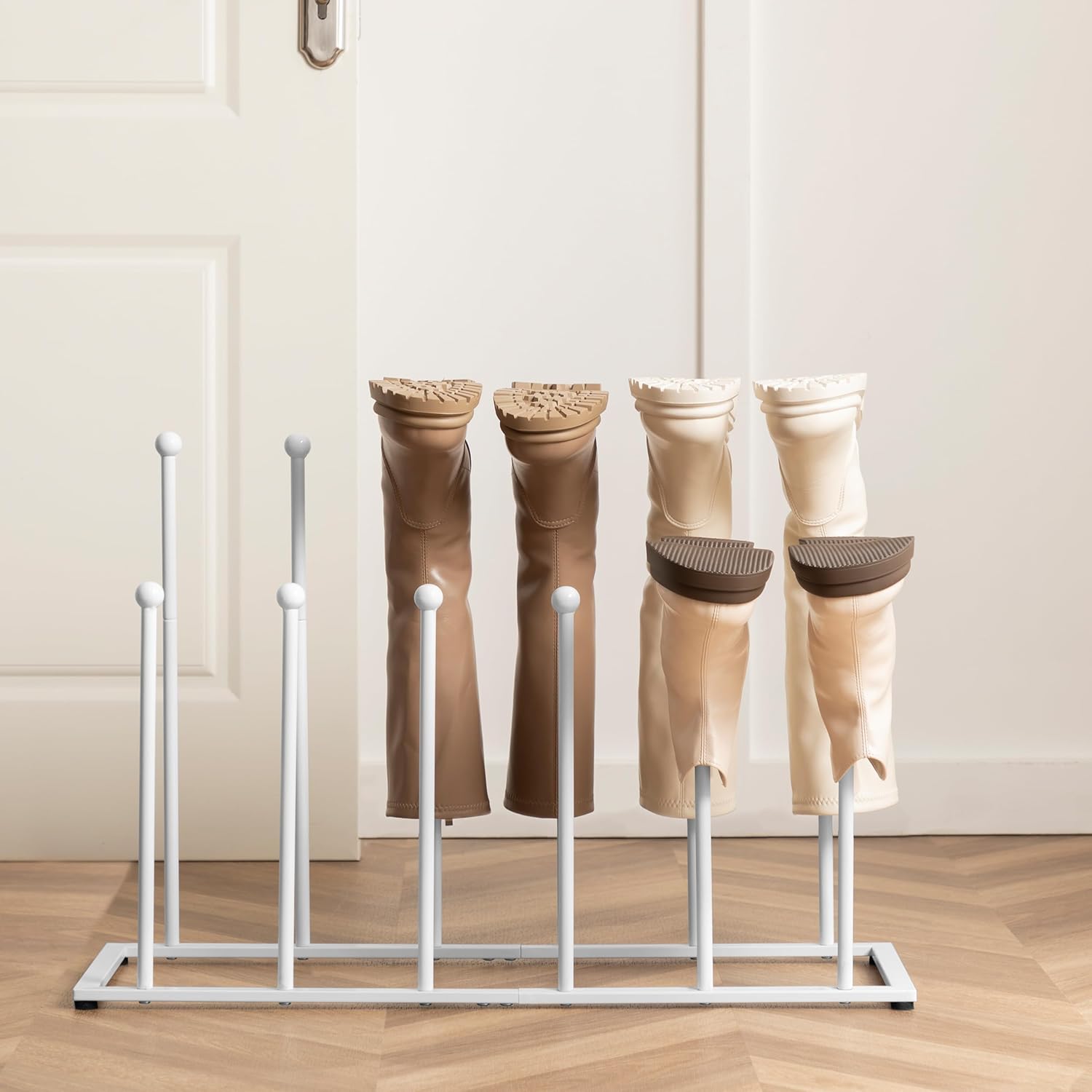 Free Standing Shoe Racks, White Metal Shoe Organizer for Boots, Tall