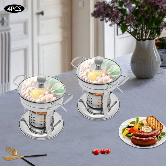 Free Standing Silver Shabu Shabu Mini Hot Pot Chafing Dishes for Buffet 4 Pack Stainless Steel Single