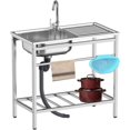 thumbnail image 1 of Free Standing Single Bowl Kitchen Sink, Stainless Steel Utility Sink with Cold and Hot Water Pipe for Kitchen, Garage, Backyard, 1 of 6