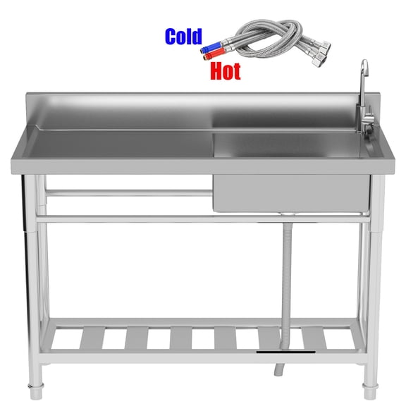 Free Standing Sink, Restaurant Kitchen Sink Set, Hotel Sinks, Stainless Steel Durable, with Workbench (250lbs Load) & Bottom Shelf (120lbs Load), for Hotels