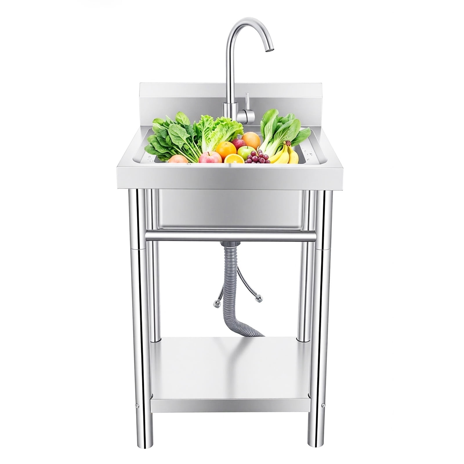 Free Standing Sink with Faucet,Commercial Kitchen Farmhouse Sink,Single Bowl Sink Basin for Hotel Back Kitchen