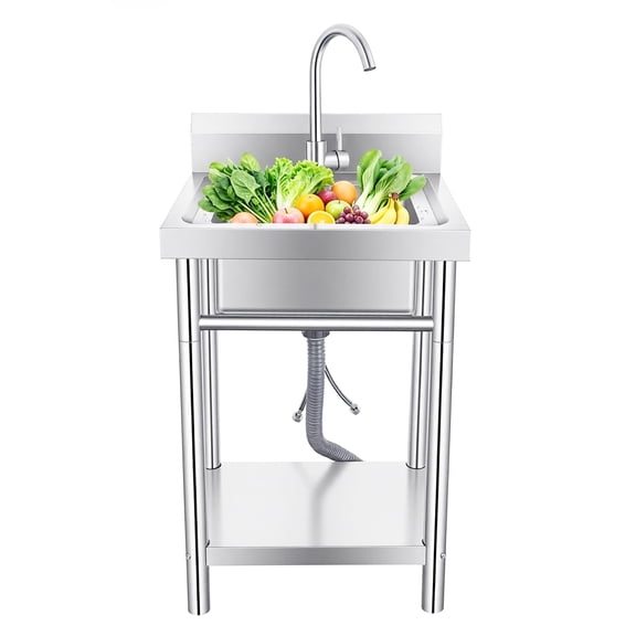 Free Standing Sink with Faucet,Commercial Kitchen Farmhouse Sink,Single Bowl Sink Basin for Hotel Back Kitchen