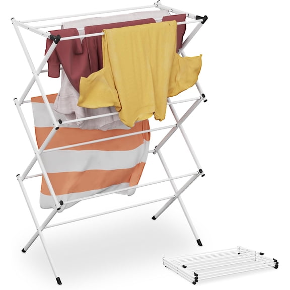 Free-Standing Stable Durable Reinforced Metal Garment Clothes Drying Rack Airer for Crease-Free Clothes Hanging, Laundry Room Balcony Indoor Outdoor Use