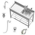 thumbnail image 1 of Free Standing Stainless-Steel Single Bowl Commercial Restaurant Kitchen Sink Set w/Faucet & Drainboard, Prep & Utility Washing Hand Basin w/Workbench & Storage Shelves Indoor Outdoor, 1 of 9