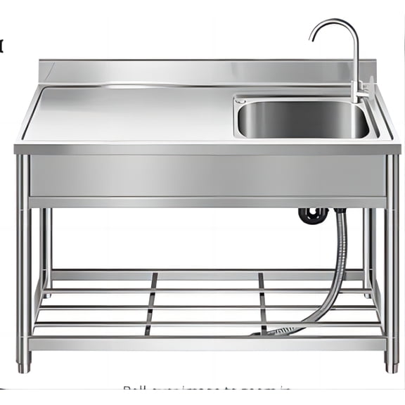 Free Standing Stainless Steel Utility Sink with Countertop Commercial Single Bowl Outdoor Kitchen Sink Station With or Without Faucet & Workbench for Indoor/Outdoor Use In Garage, Laundry, Restaurant