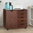 thumbnail image 1 of Free Standing Storage Office Cabinet, Rolling Wood File Cabinet with Single Door, Wheels and 5 Drawers, Farmhouse Buffet Sideboard Cabinet for Home Office,Dining Room,Living Room,Kitchen, 1 of 9