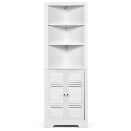 Free Standing Tall Bathroom Corner Storage with 3 ShelvesWhite