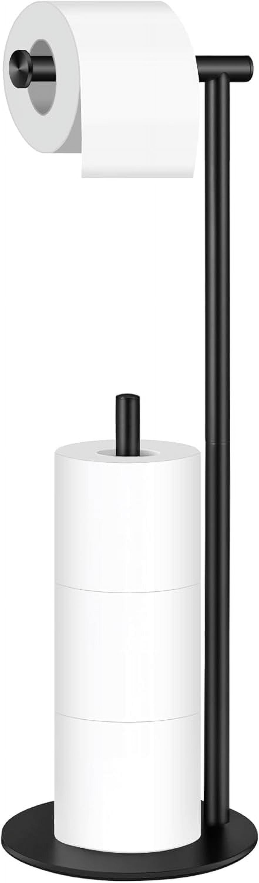 Free Standing Toilet Paper Holder Stand - Matte Black Stainless Steel, Heavy Duty Anti-Slip Base, No Installation Needed