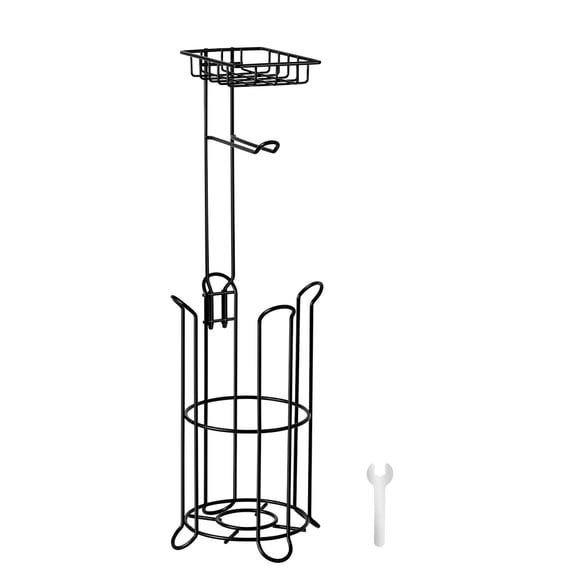 Free Standing Toilet Paper Holder with Shelf, 3-in-1 Metal Bathroom Toilet Roll Storage for Mega Rolls, Portable Tissue Dispenser with Storage Base and Top Tray