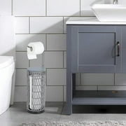 Free Standing Toilet Paper Holder Stand with Storage,Holder Floor Stand Storage Rattan Bathroom Decorfor Bathroom,Gray
