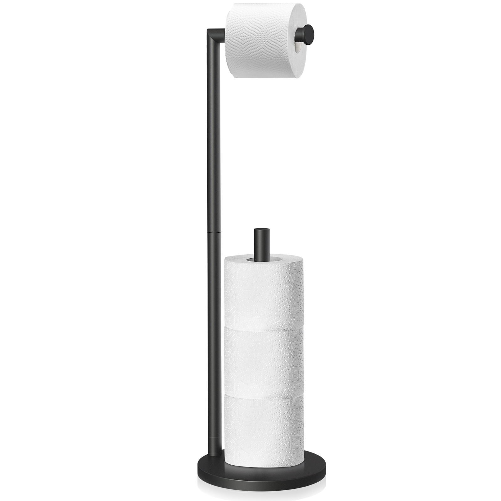 Toilet Paper Holder Stand, Black Toilet Paper Stand with Storage, Stainless  Steel Free Standing Toilet Paper Roll Holder for Bathroom