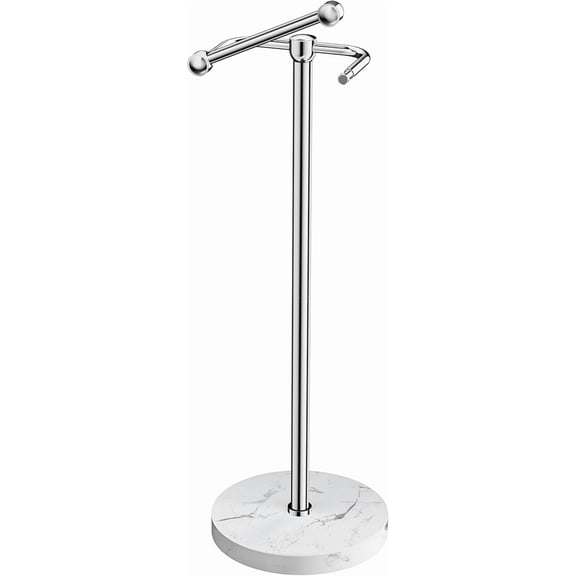 Free Standing Toilet Paper Holder with Marble Base and Pivoting Stainless Steel Rod Chrome