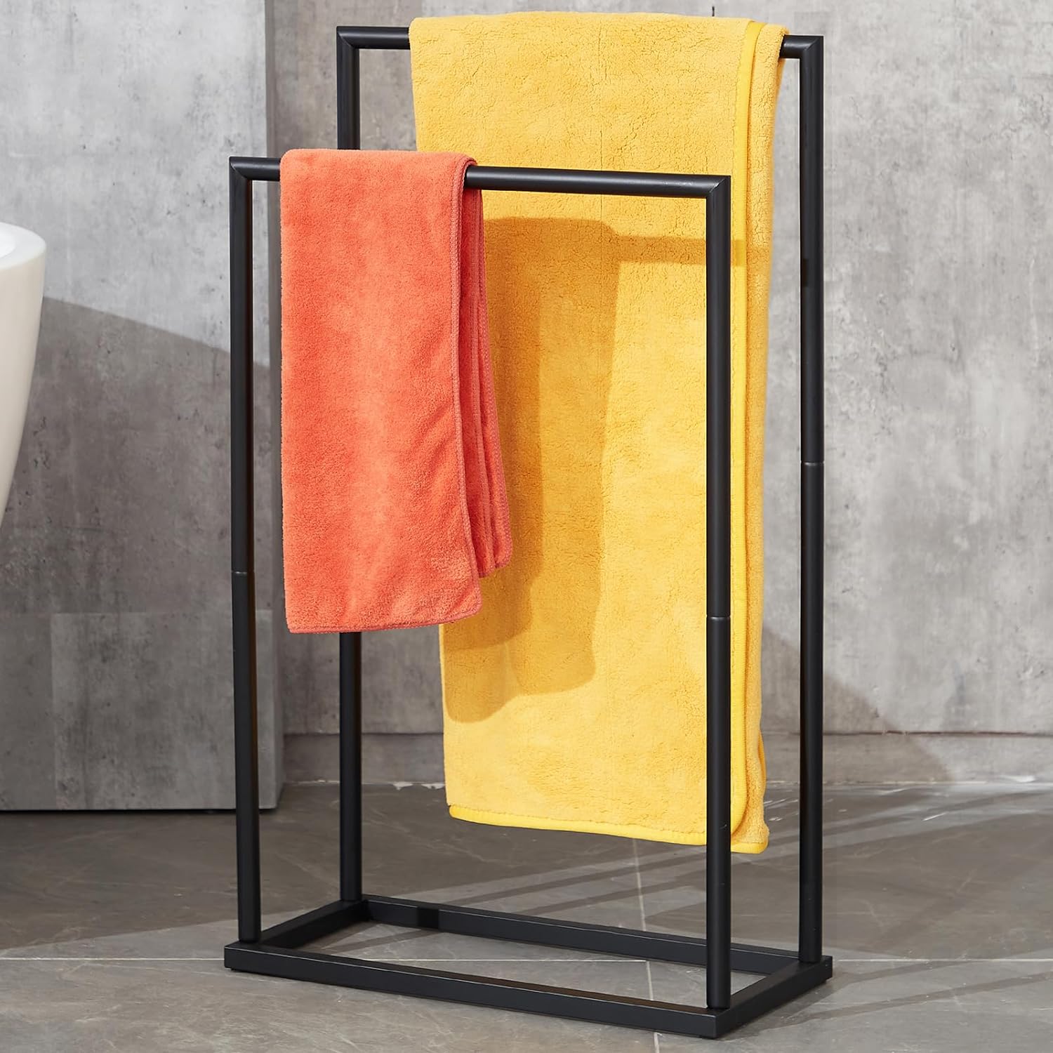 Free Standing Towel Rack 2 Tier Towel Racks For Bathroom With Storage Shelves Modern Outdoor Standing Towel Drying Rack For Poolside Black Blanket Rack Holder Walmart