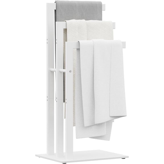 Free Standing Towel Rack, 3 Tier Blanket Holder, Metal Hand Towel Holder for Bathrooms, Drying and Display Rack with Shelf,15.7×11.8×31.49 inch,White