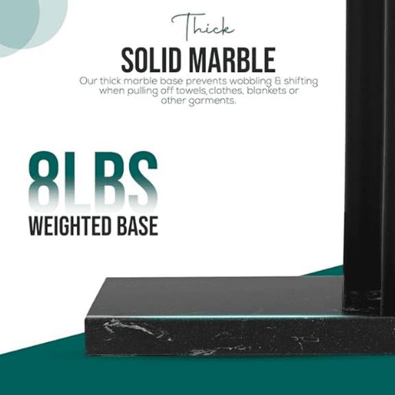 Free Standing Towel Rack for Bathroom - Matte Black Finish - Stand Alone 2 Tier Stainless Steel Towel Rack for Bathroom Floor with Heavy Marble Base - Double T Shape Drying Stand for Towels