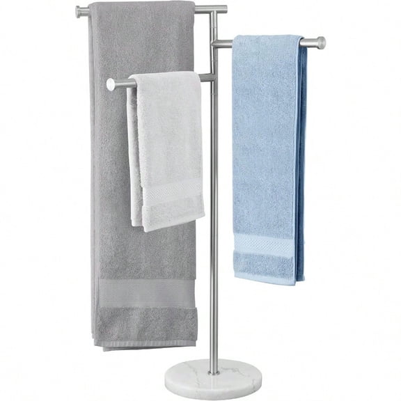 Free Standing Towel Racks for Bathroom with Weighted Marble Base, 40-Inch Floor Standing Towel Rack Stand, 3 Swivel Bars, Premium 18/8 St