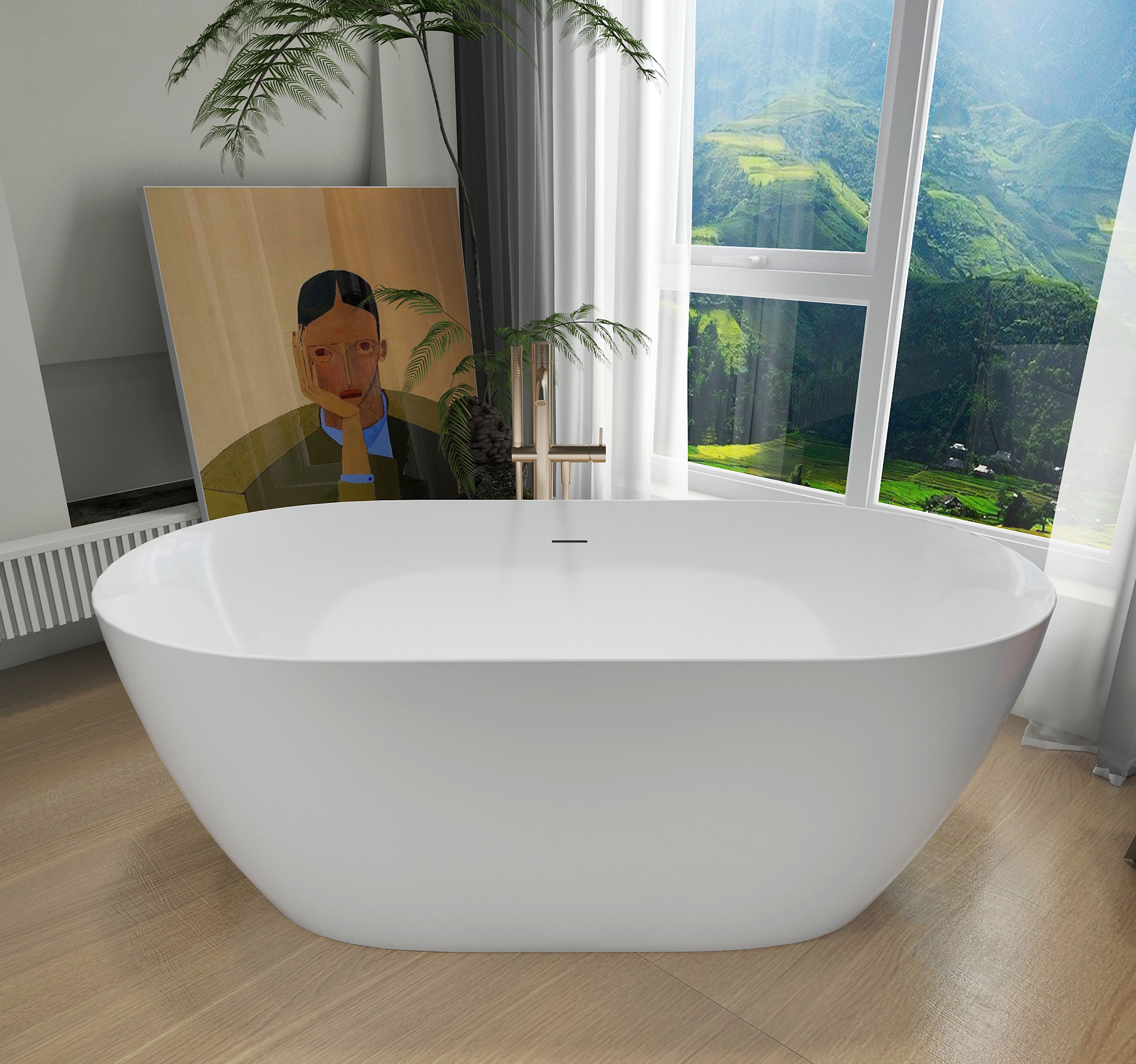 Glossy White Acrylic Freestanding Soaking Bathtub 51"