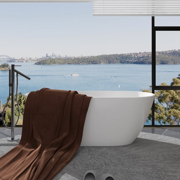 Free Standing Tub 55" Deep Soaking Bathtub Acrylic Freestanding Bathtub with with Overflow & Anti-clogging Drain A07 Bathroom Tub Matte White Freestanding Tub Upgraded Stand Alone Tub Modern Bathtubs