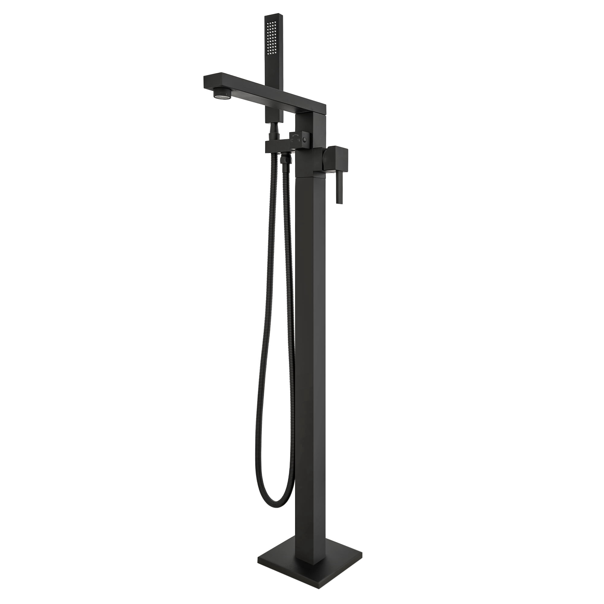 Free Standing Tub Faucet, 360°Swivel High Flow Freestanding Bathtub Faucet with Handheld Shower, Brass Body Tub Filler for Modern Bathroom, Matte Black