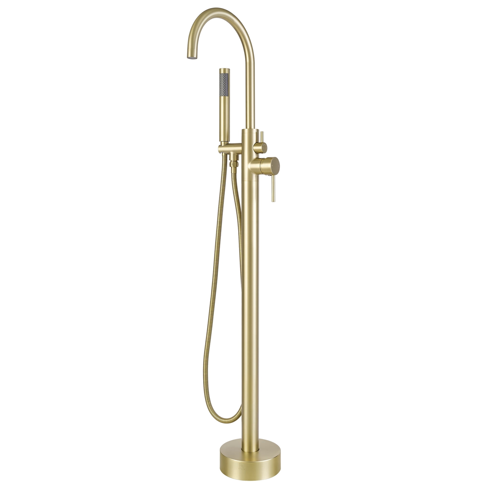 Free Standing Tub Faucet, High Flow Freestanding Bathtub Faucet with Handheld Shower & Gooseneck Spout, 360°Swivel Tub Filler, Brass Body, Brushed Gold
