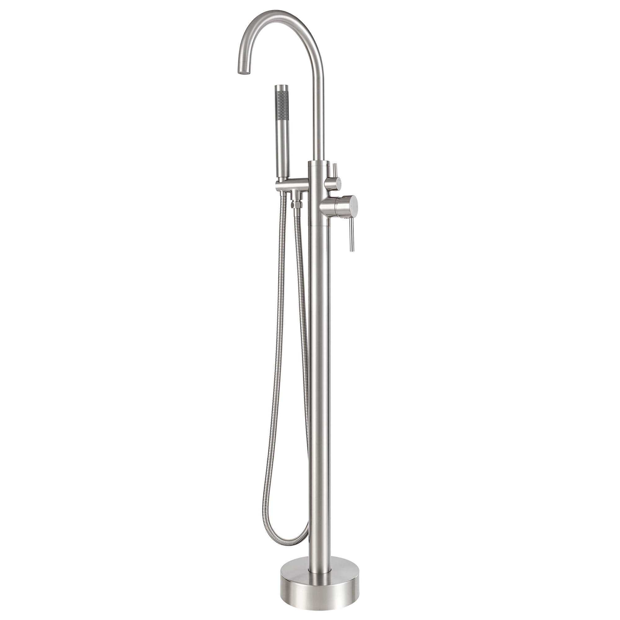 Free Standing Tub Faucet, High Flow Freestanding Bathtub Faucet with Handheld Shower & Gooseneck Spout, 360°Swivel Tub Filler, Brass Body, Brushed Nickel