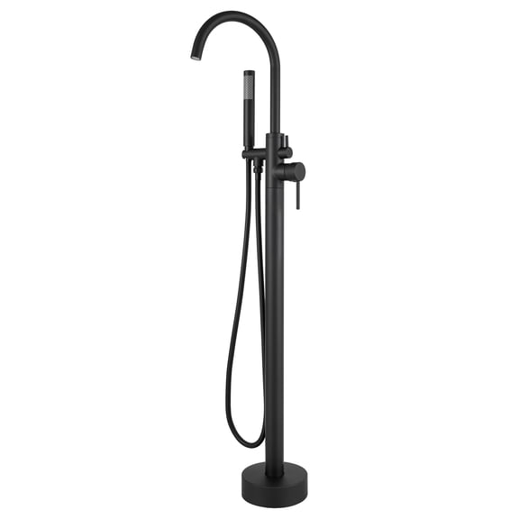 Free Standing Tub Faucet, High Flow Freestanding Bathtub Faucet with Handheld Shower & Gooseneck Spout, 360°Swivel Tub Filler, Brass Body, Matte Black