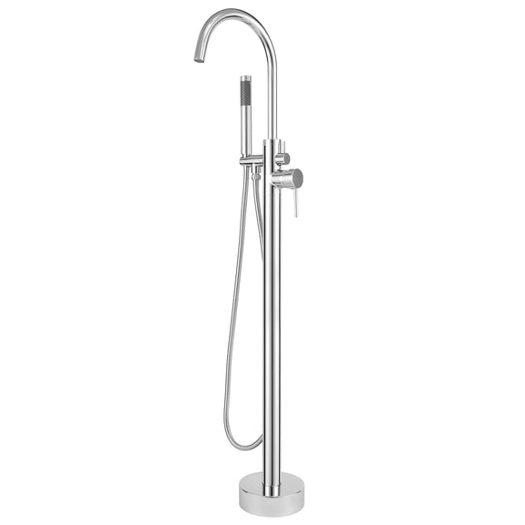 Free Standing Tub Faucet, High Flow Freestanding Bathtub Faucet with Handheld Shower & Gooseneck Spout, 360°Swivel Tub Filler, Brass Body, Chrome