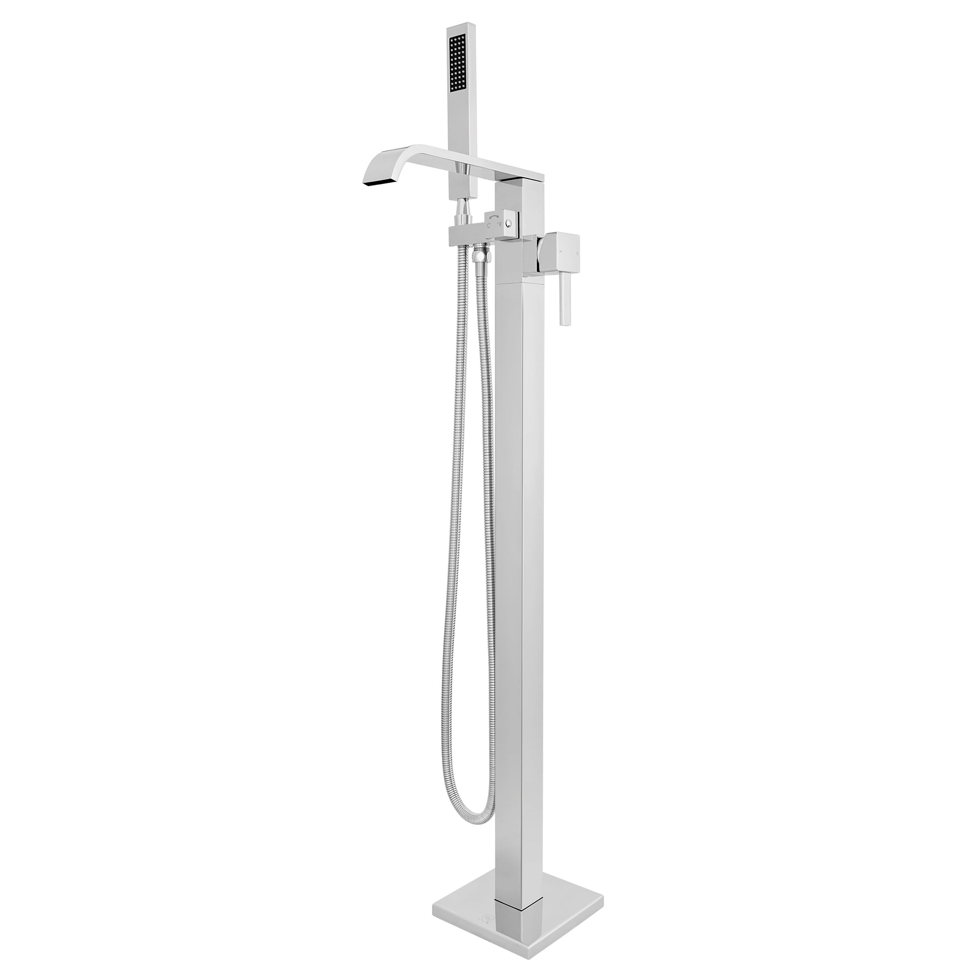 Free Standing Tub Faucet, High Flow Freestanding Bathtub Faucet with Waterfall Spout & Handheld Shower, 360°Swivel Tub Filler, Brass Body, Chrome