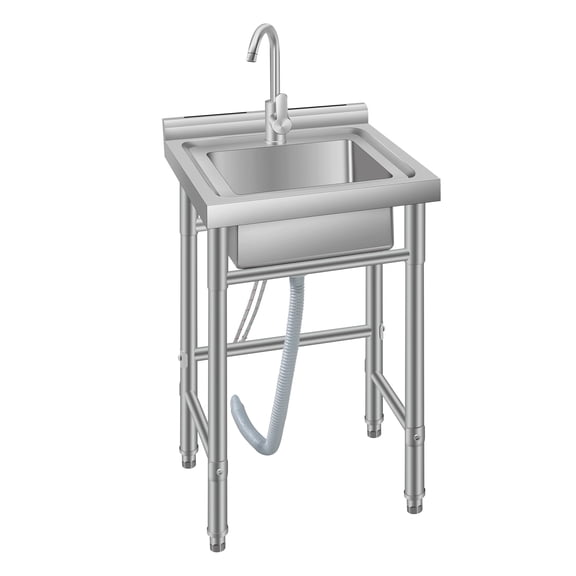 Free Standing Utility Sink, 18 Inch Stainless Steel Commercial Sink with Hot & Cold Faucet, Single Bowl Laundry Sink for Garage, Kitchen, Basement, Workshop