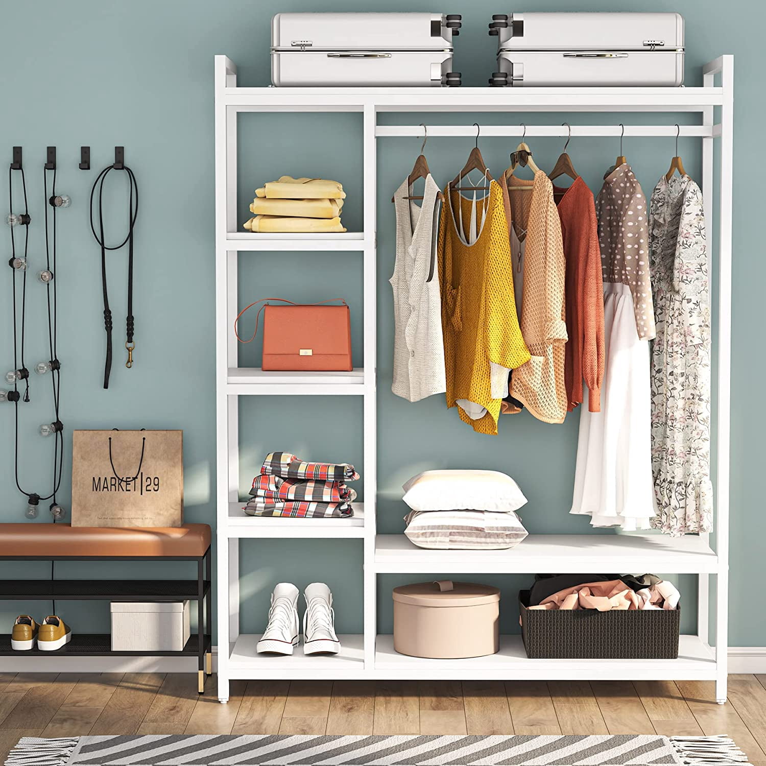 Free Standing Wood Closet Clothes Rack,Heavy Duty Grament Rack with ...