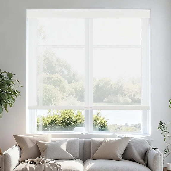 Free-Stop Cordless Roller Shades for Windows Light Filtering Shades, 5% Openness Solar Screen Semi Sheer Roller Blinds UV Protection for Office and Home. Easy to Install 20" W x 72" H, White