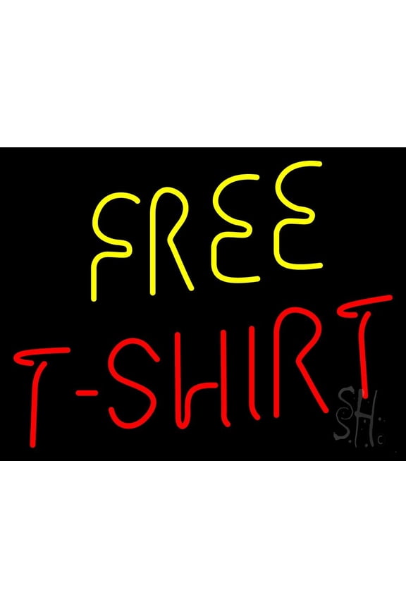 Free T Shirts LED Neon Sign 15" Tall x 19" Wide - inches, Black Square Cut Acrylic Backing, with Dimmer - Bright and Premium built indoor LED Neon Sign for Storefront.
