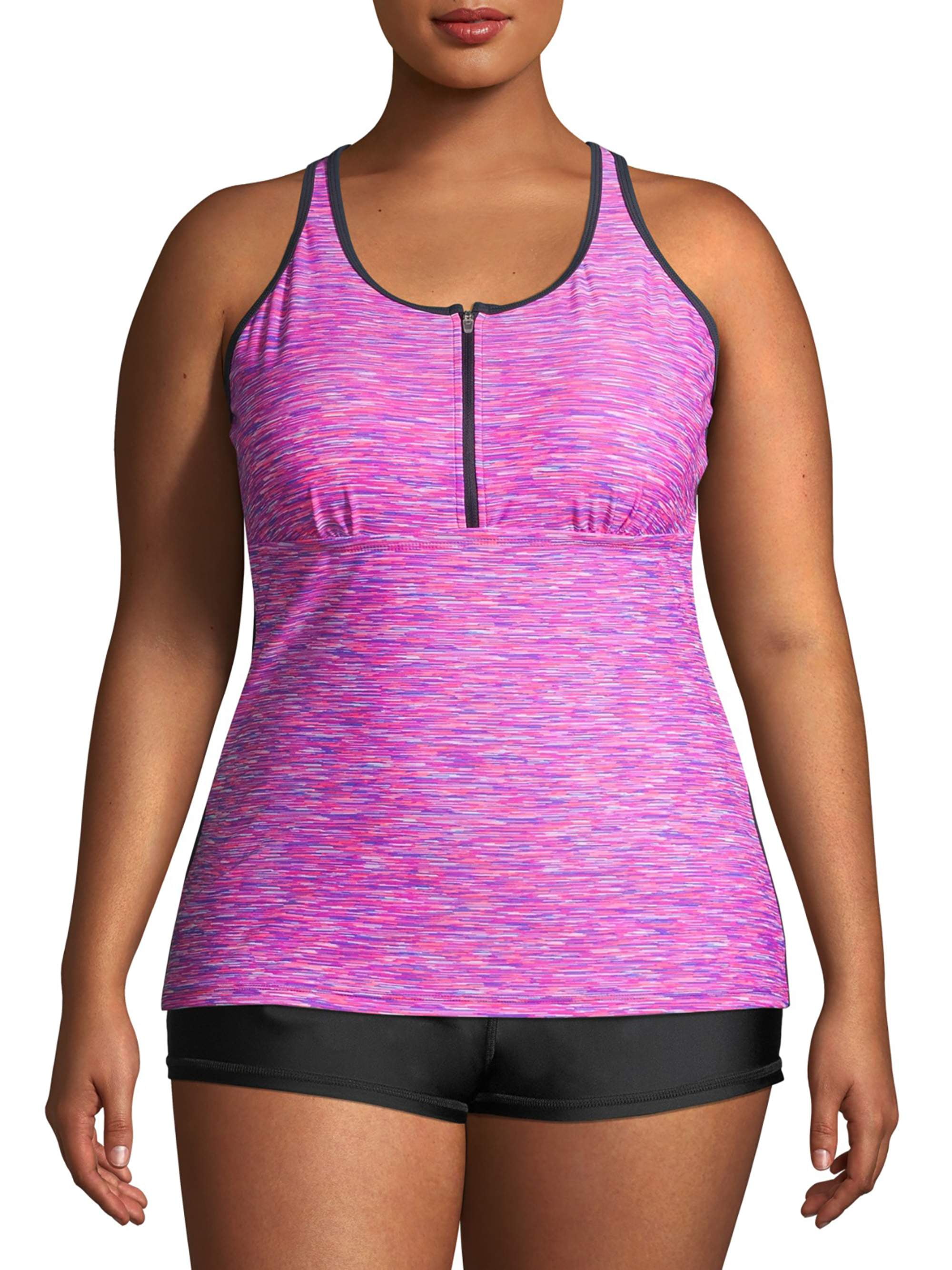 Free Tech Plus Size Athletic Zip Front Racer Back Tankini Swimsuit Top