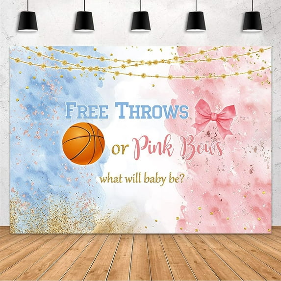 Free Throws or Bows Gender Reveal Beautiful Backdrop Basketball Gender Reveal Baby Shower Party Decorations Supplies Blue Pink Watercolor Photography Background Banner Cake Table Studio Props