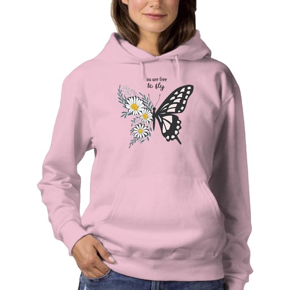 Free To Fly Butterfly Daisy Hoodie Women -Image by Shutterstock, Female 3X-Large